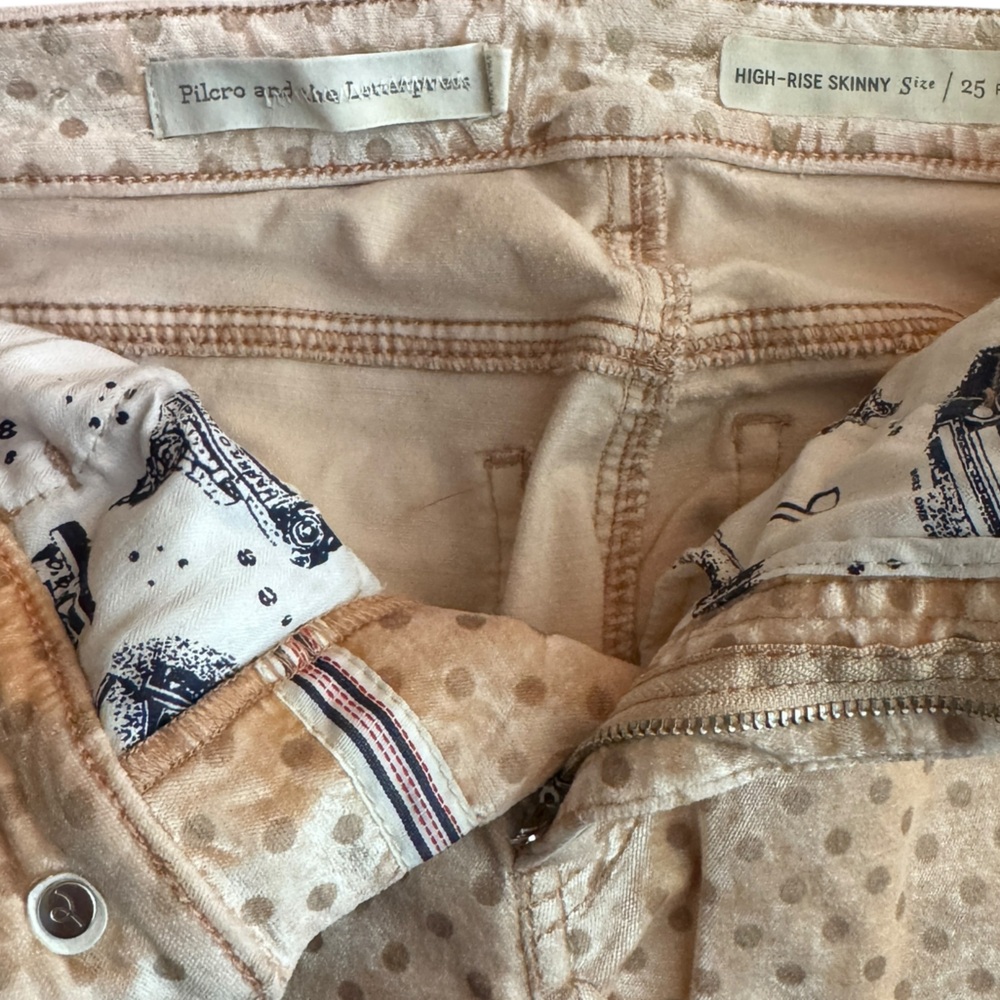 Pilcro Anthropologie Brand Velvet Polka Dot High Rise Skinny Pants - Size 25 P - Picture 5 of 8